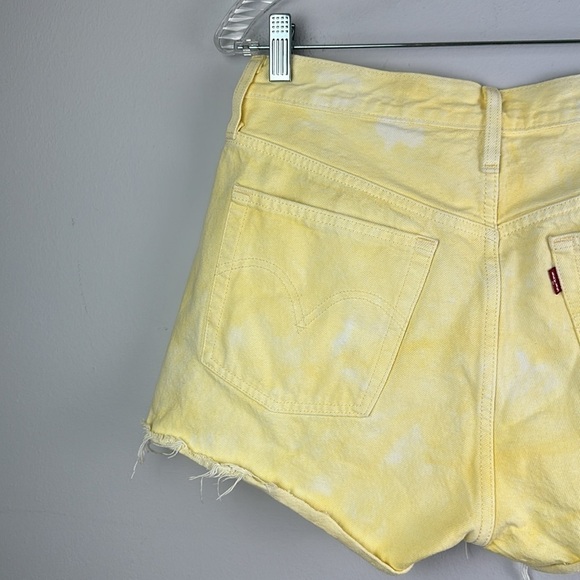 Levi’s 501 Button Fly Size 30 Cotton Jean Shorts Yellow Tie Dye Denim High Rise - Picture 10 of 16